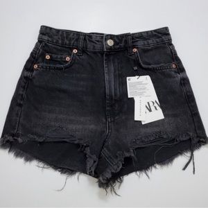 Zara high rise black jean shorts, never worn (tags still on)